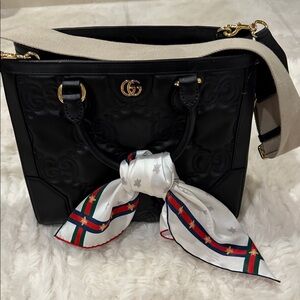 Gucci Black Designer Tote Bag with Scarf Accent